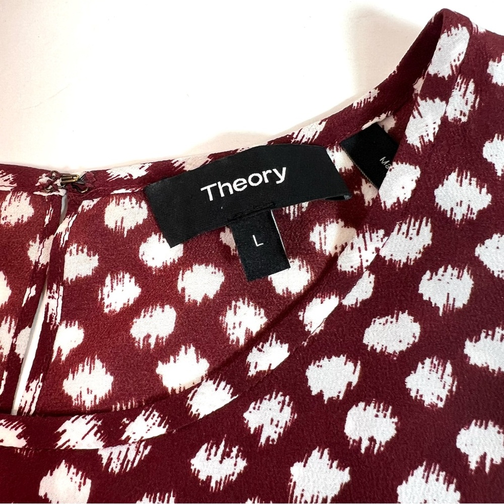 Theory Silk Bringam Painter Dot Blouse Top Size Large - Picture 5 of 8
